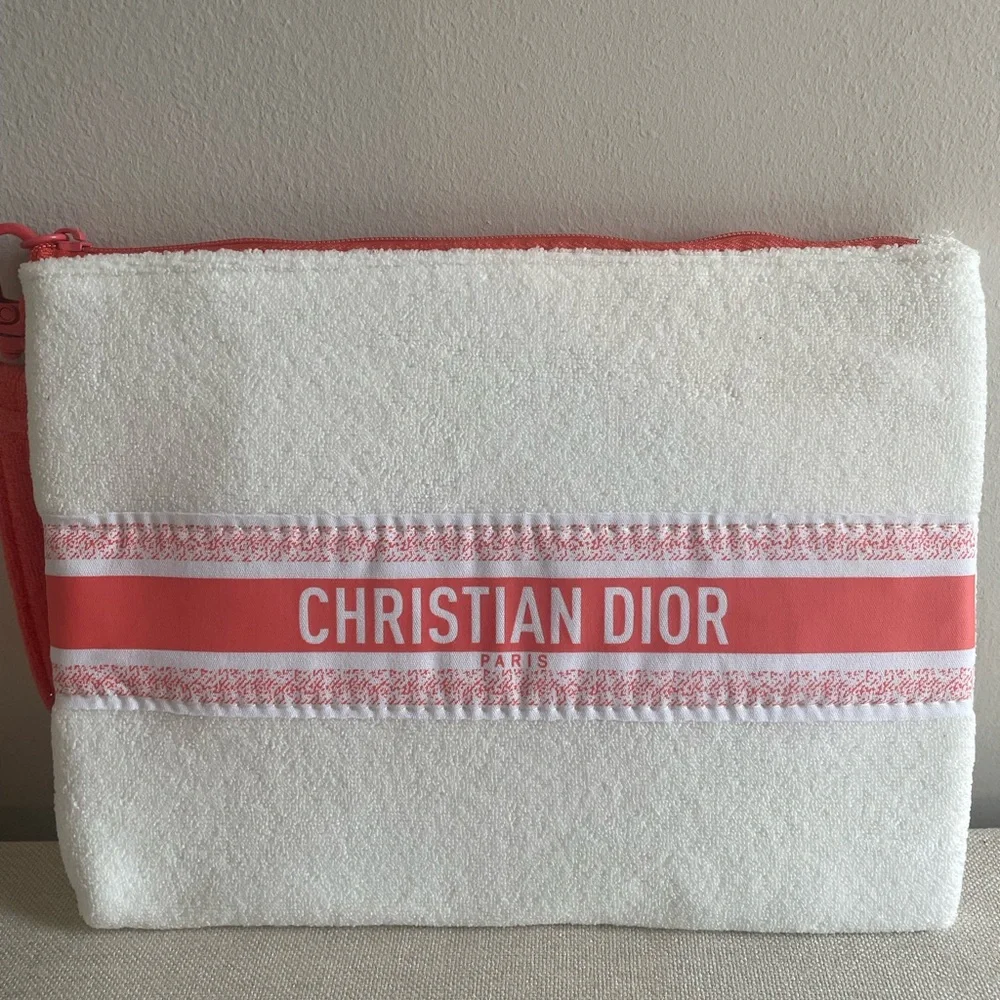 DIOR Beauty Terry Cloth Makeup Pouch/Bag NIB 9” x 7”